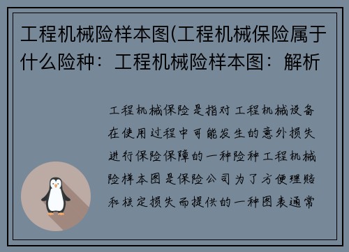 工程机械险样本图(工程机械保险属于什么险种：工程机械险样本图：解析与应用)